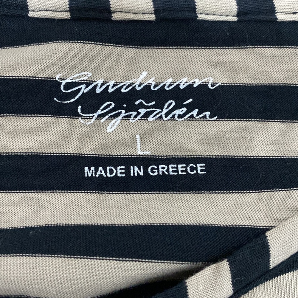 Gudrun Sjoden Essential Classic Black Tan Casual Striped Long Sleeve Shirt Top L - Picture 4 of 4